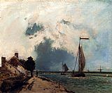 Johan Barthold Jongkind Canvas Paintings - L'Arrivee Au Port